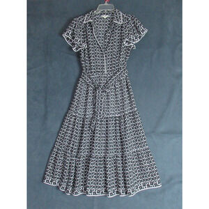 Max Studio London Shirt Dress Womens M Black Floral Button Tiered Maxi Belt $178